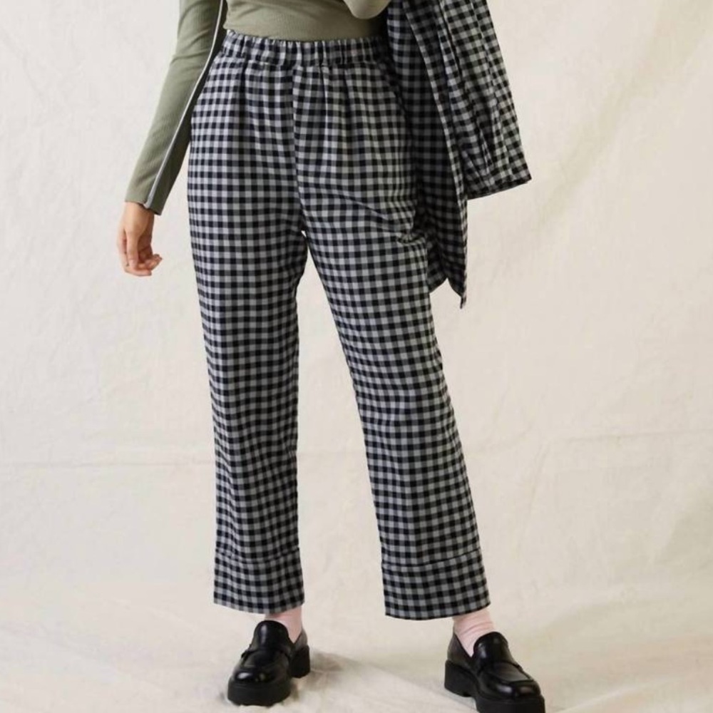 Eve Gravel Cohen Black & Grey Gingham Plaid Trouser Pants